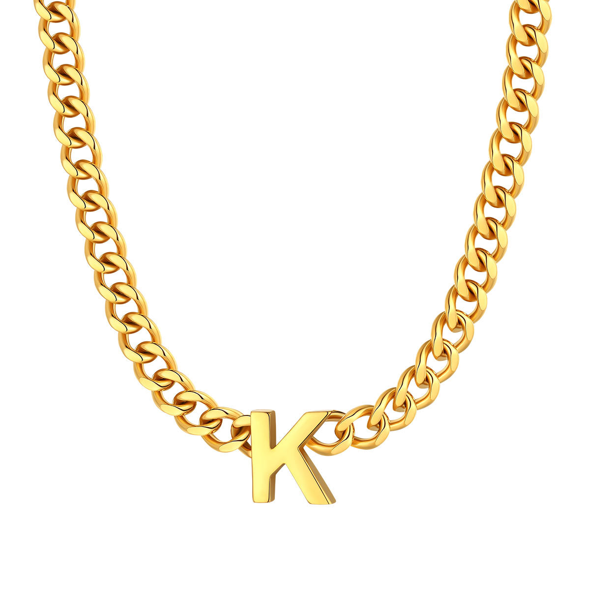 Initial K Cuban Chain Necklace Gold Plated