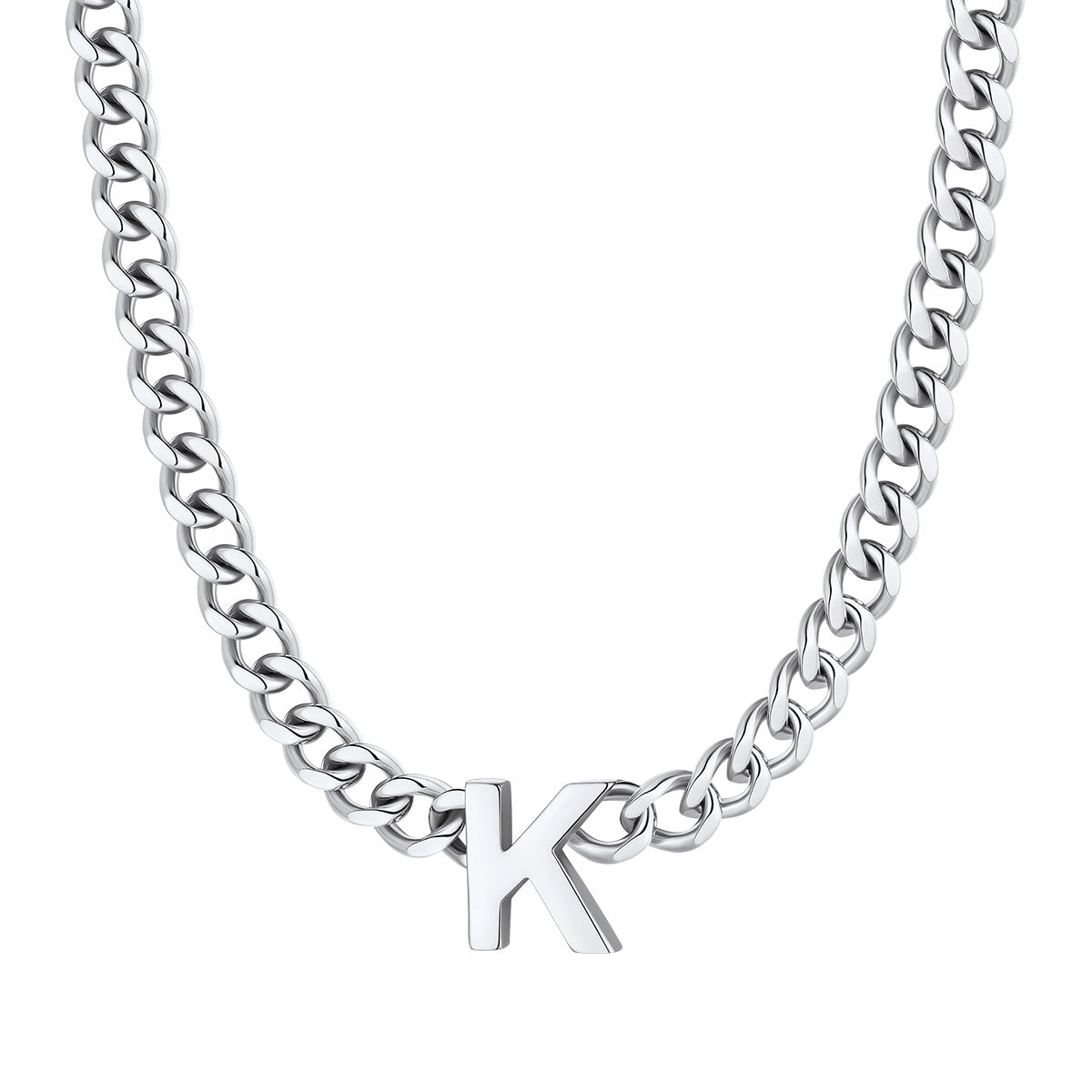 Initial K Cuban Chain Necklace Stainless Steel
