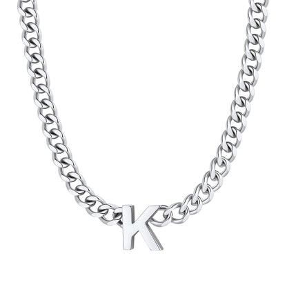 Initial K Cuban Chain Necklace Stainless Steel