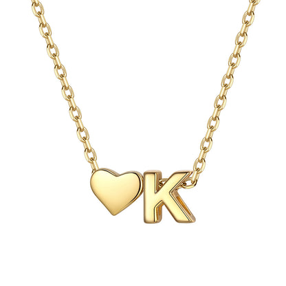 Initial K Heart Charm Necklace Gold Plated