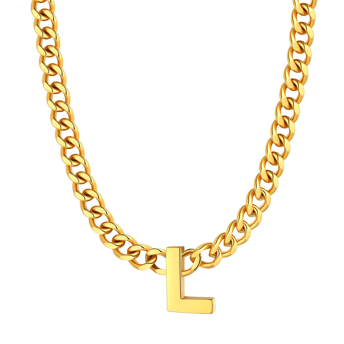 Initial L Cuban Chain Necklace Gold Plated