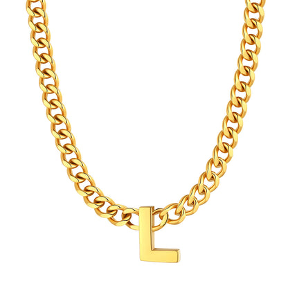 Initial L Cuban Chain Necklace Gold Plated