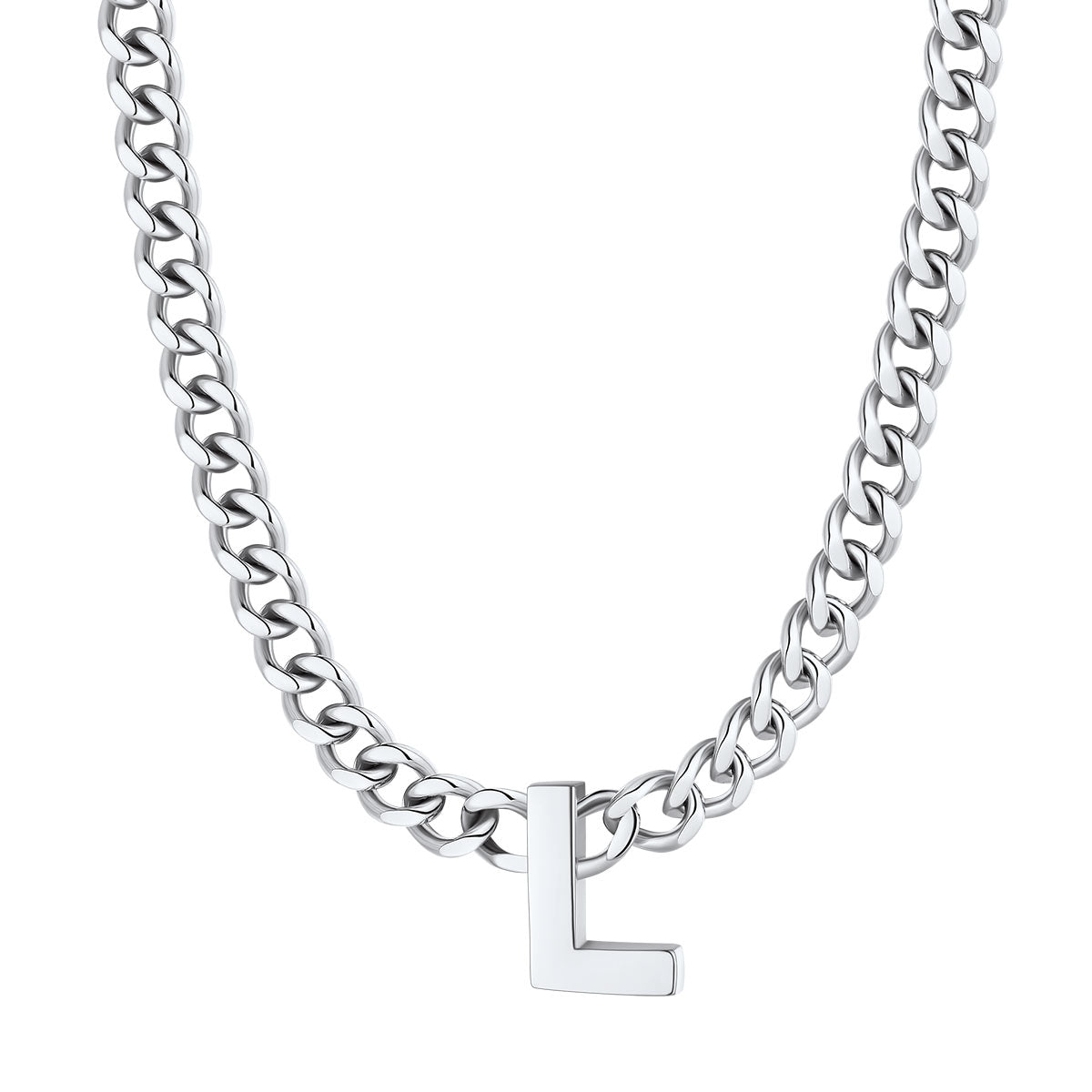 Initial L Cuban Chain Necklace Stainless Steel