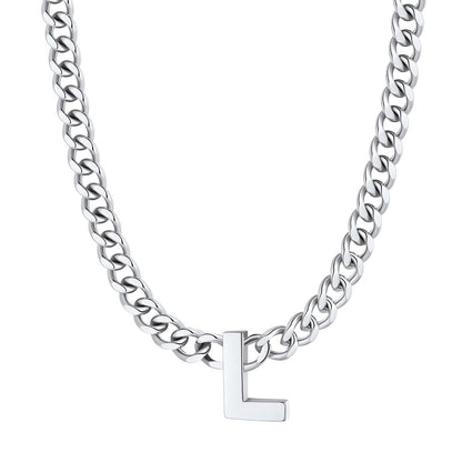 Initial L Cuban Chain Necklace Stainless Steel