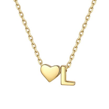 Initial L Heart Charm Necklace Gold Plated
