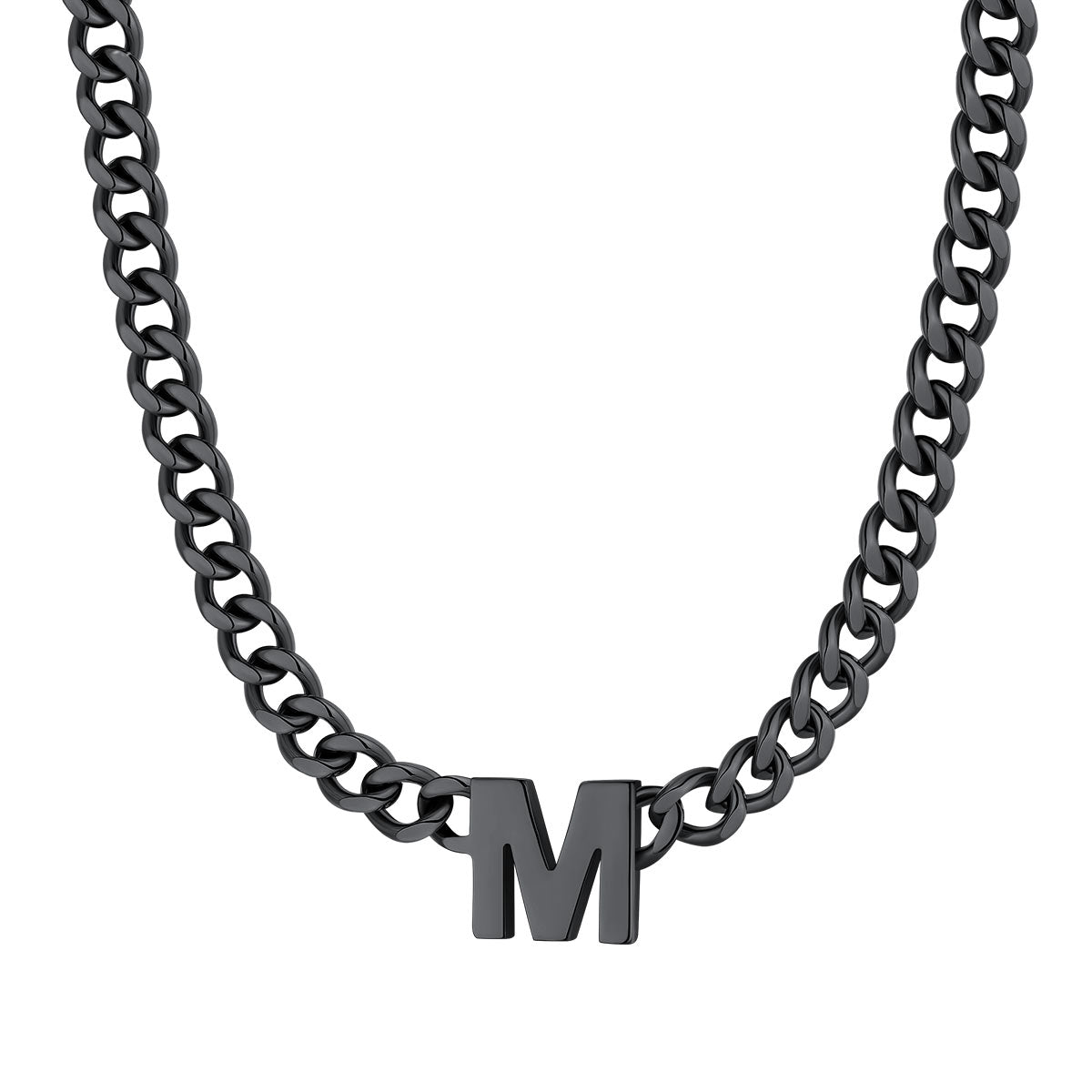 Initial M Cuban Chain Necklace Black Plated