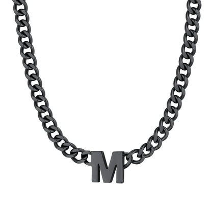 Initial M Cuban Chain Necklace Black Plated