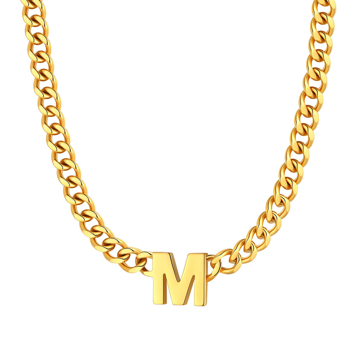 Initial M Cuban Chain Necklace Gold Plated