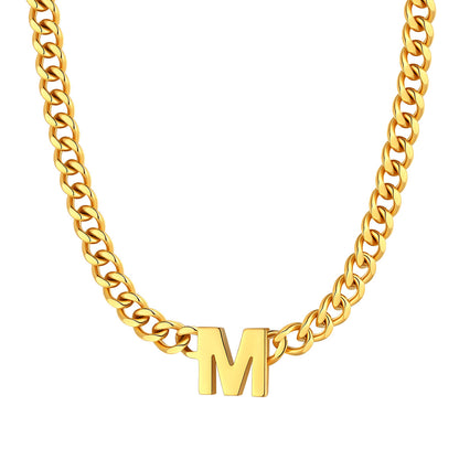 Initial M Cuban Chain Necklace Gold Plated
