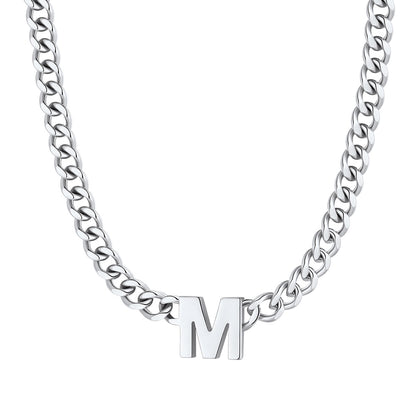 Initial M Cuban Chain Necklace Stainless Steel