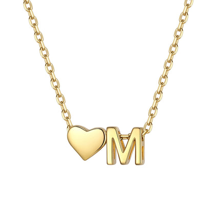 Initial M Heart Charm Necklace Gold Plated