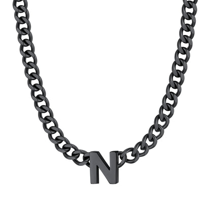 Initial N Cuban Chain Necklace Black Plated