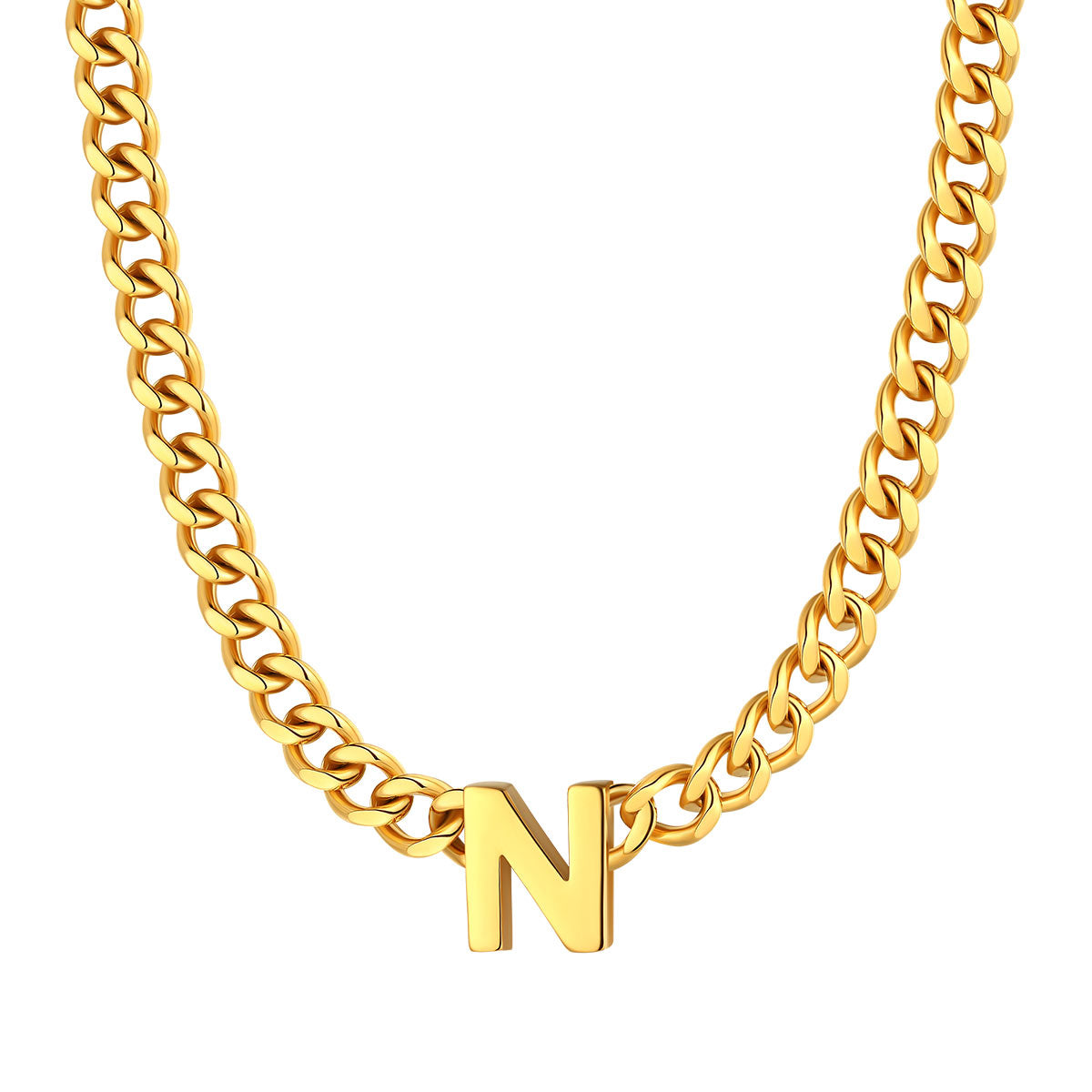 Initial N Cuban Chain Necklace Gold Plated