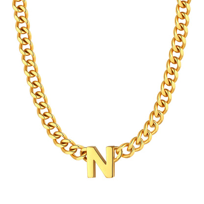 Initial N Cuban Chain Necklace Gold Plated