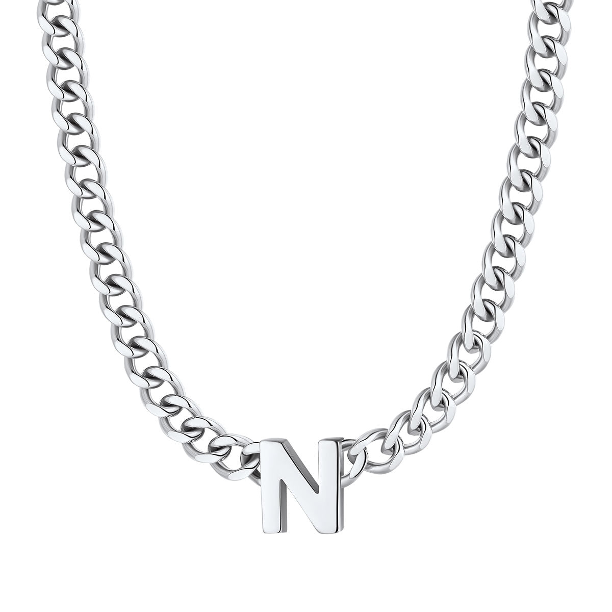 Initial N Cuban Chain Necklace Stainless Steel