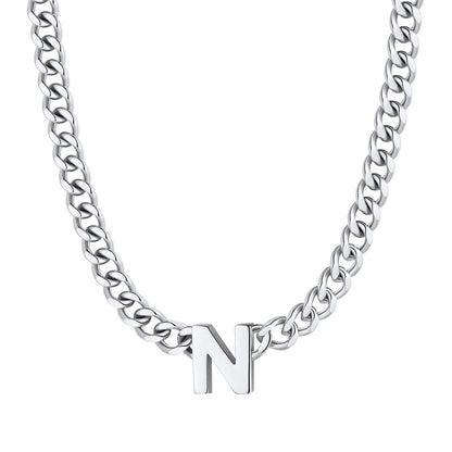Initial N Cuban Chain Necklace Stainless Steel