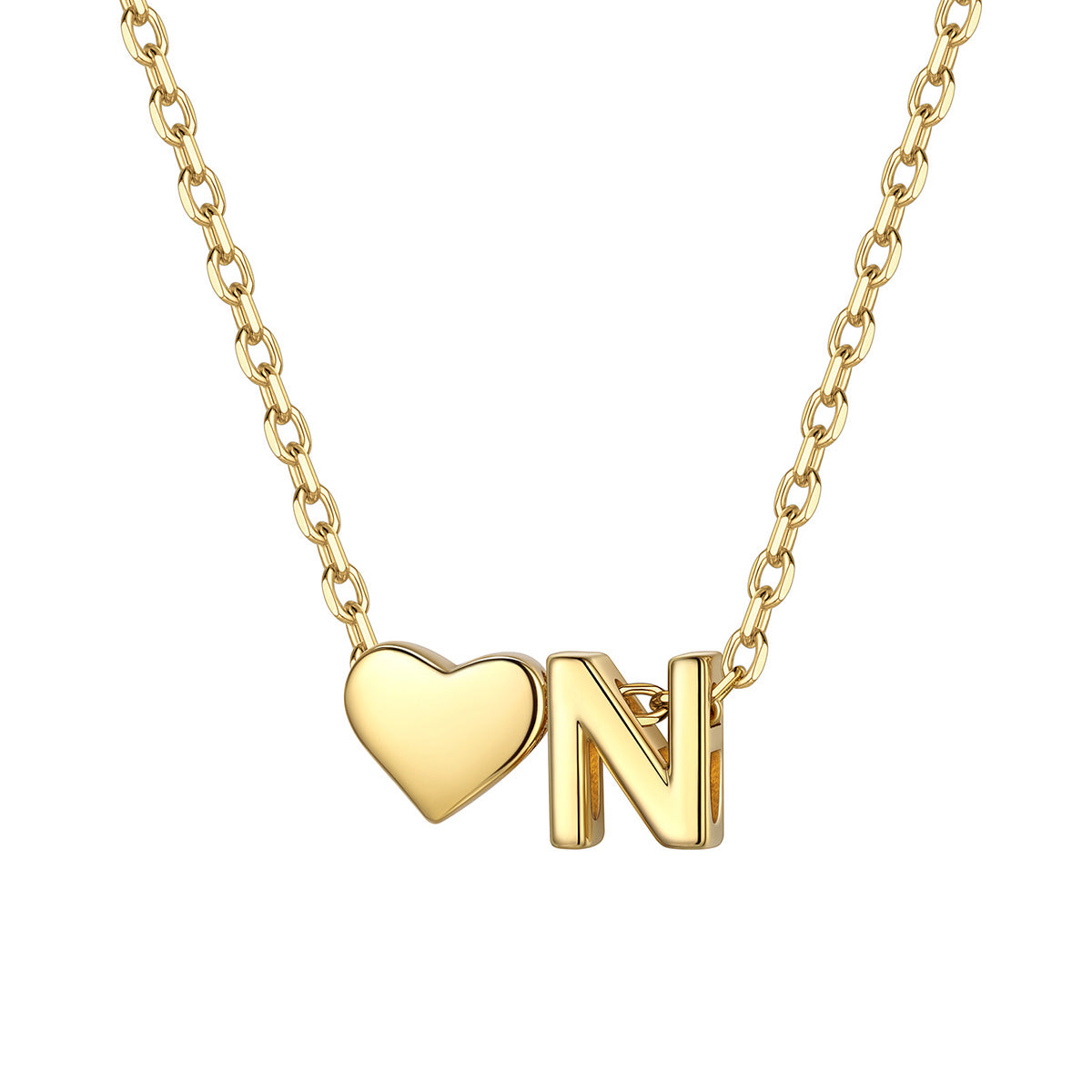 Initial N Heart Charm Necklace Gold Plated