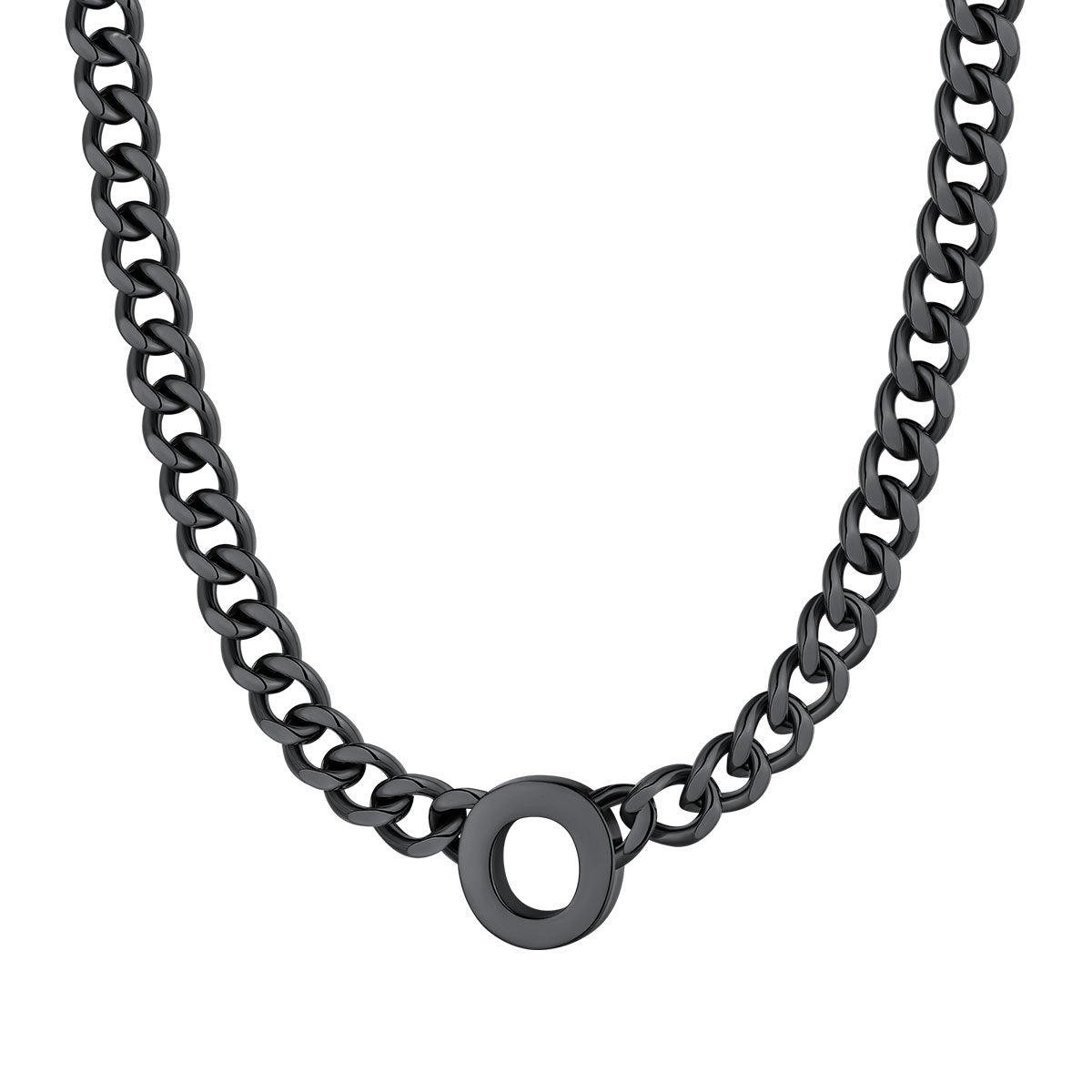 Initial O Cuban Chain Necklace Black Plated