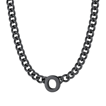 Initial O Cuban Chain Necklace Black Plated