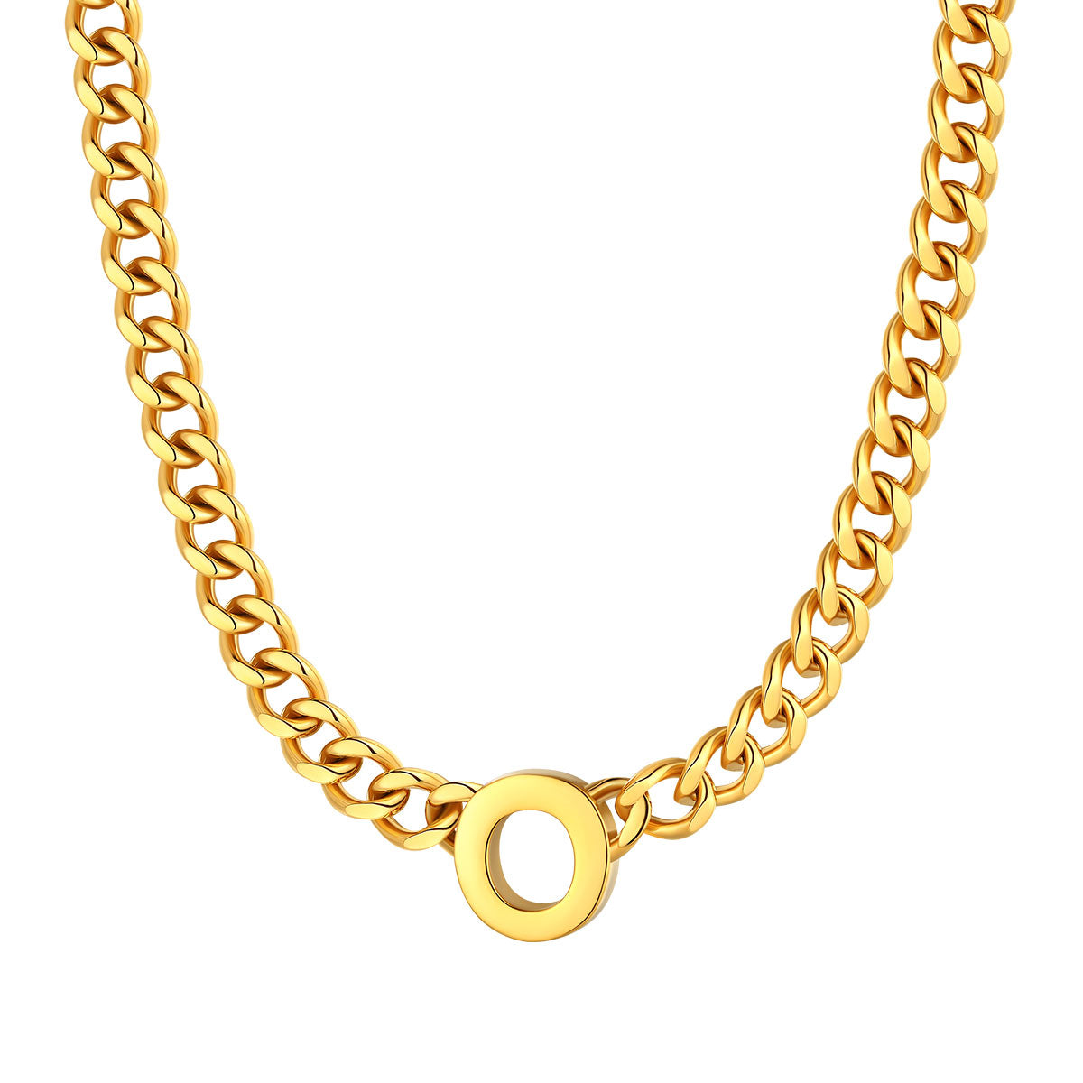 Initial O Cuban Chain Necklace Gold Plated