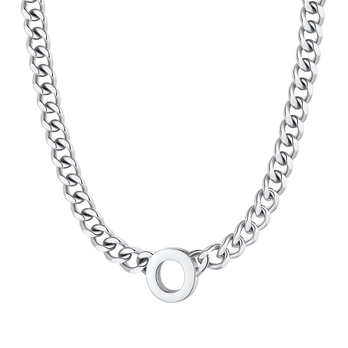 Initial O Cuban Chain Necklace Stainless Steel