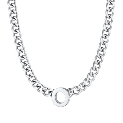 Initial O Cuban Chain Necklace Stainless Steel