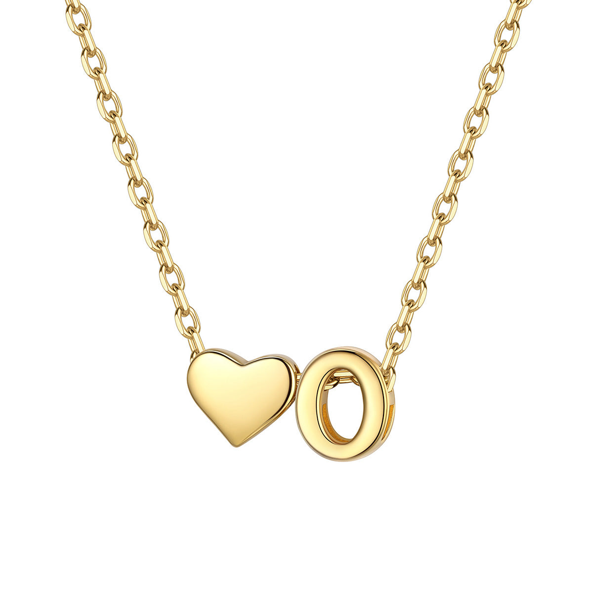 Initial O Heart Charm Necklace Gold Plated