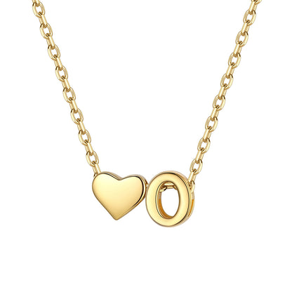Initial O Heart Charm Necklace Gold Plated