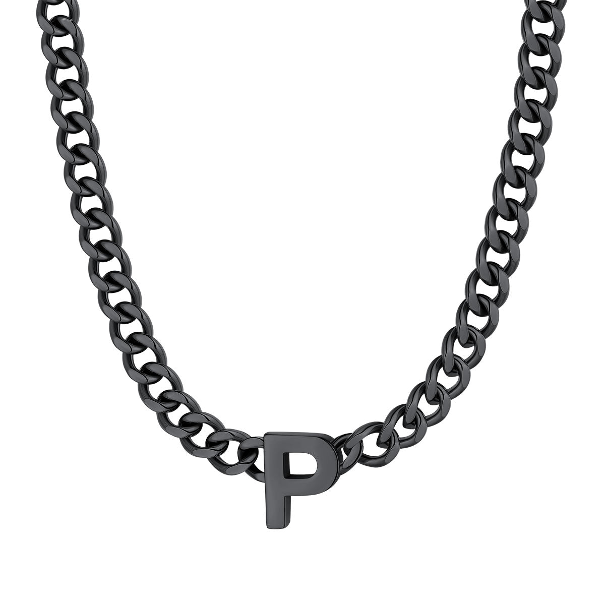 Initial P Cuban Chain Necklace Black Plated