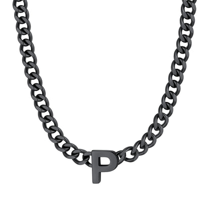 Initial P Cuban Chain Necklace Black Plated
