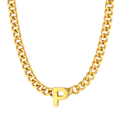 Initial P Cuban Chain Necklace Gold Plated