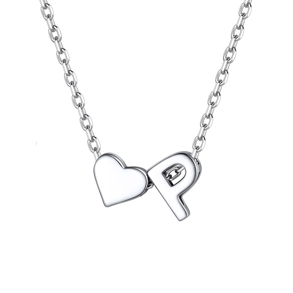 Initial P Heart Charm Necklace