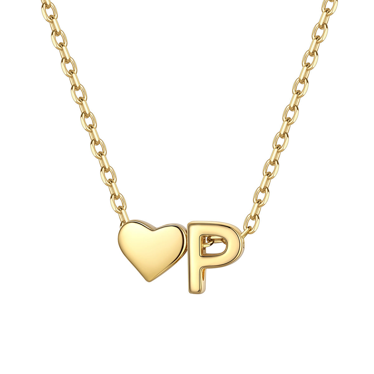 Initial P Heart Charm Necklace Gold Plated