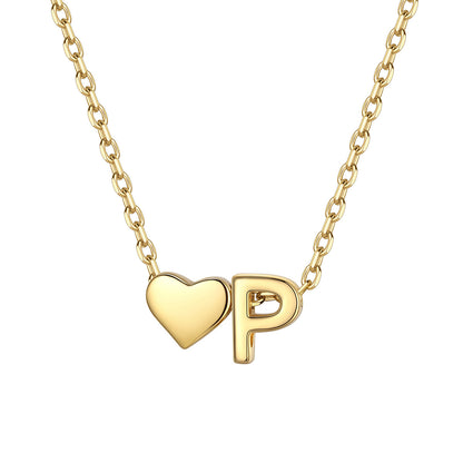Initial P Heart Charm Necklace Gold Plated