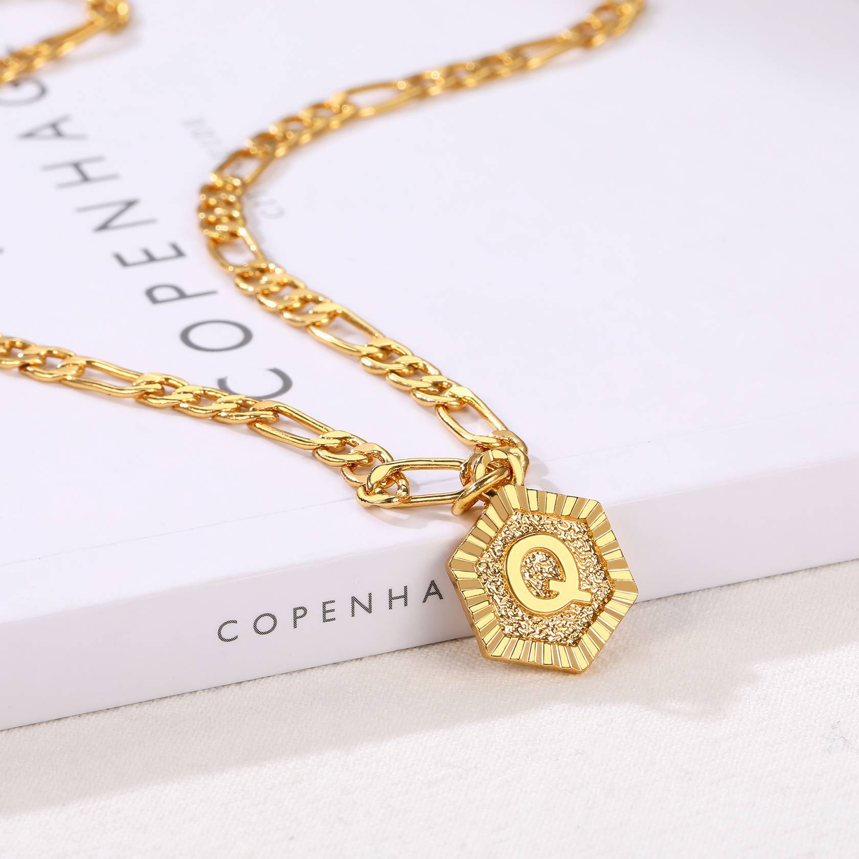 Initial Q Charm Figaro Chain Necklace