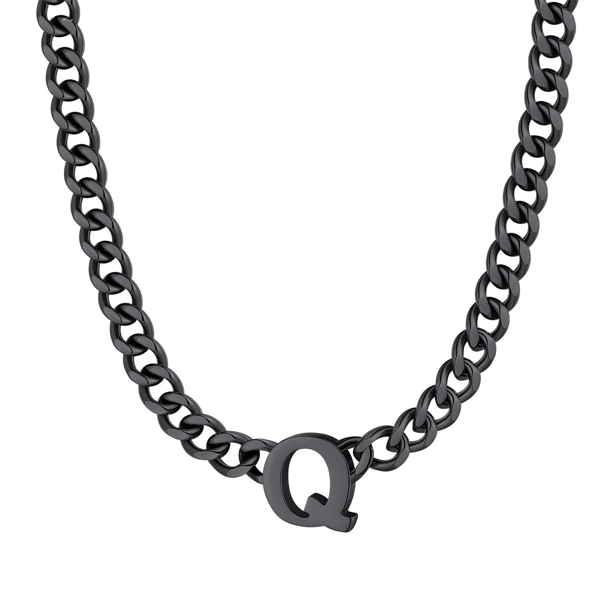 Initial Q Cuban Chain Necklace Black Plated