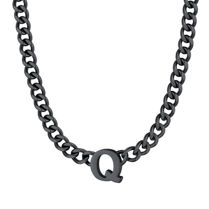 Initial Q Cuban Chain Necklace Black Plated
