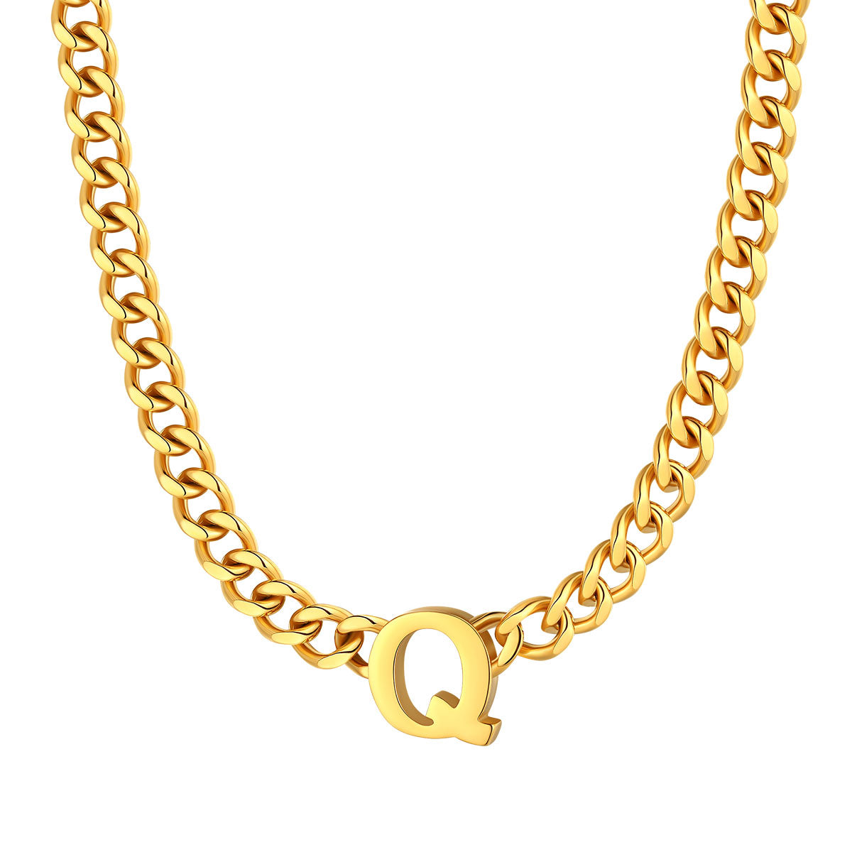 Initial Q Cuban Chain Necklace Gold Plated