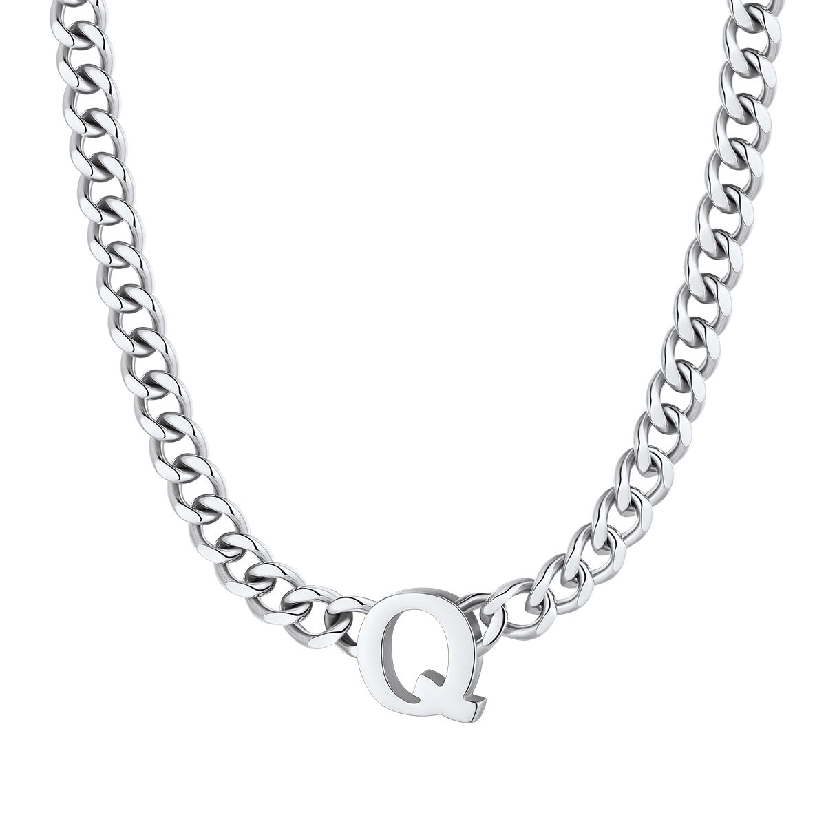 Initial Q Cuban Chain Necklace Stainless Steel