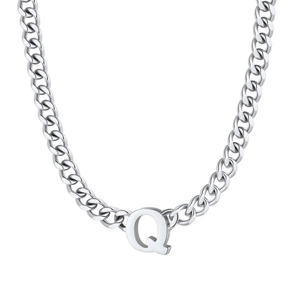 Initial Q Cuban Chain Necklace Stainless Steel