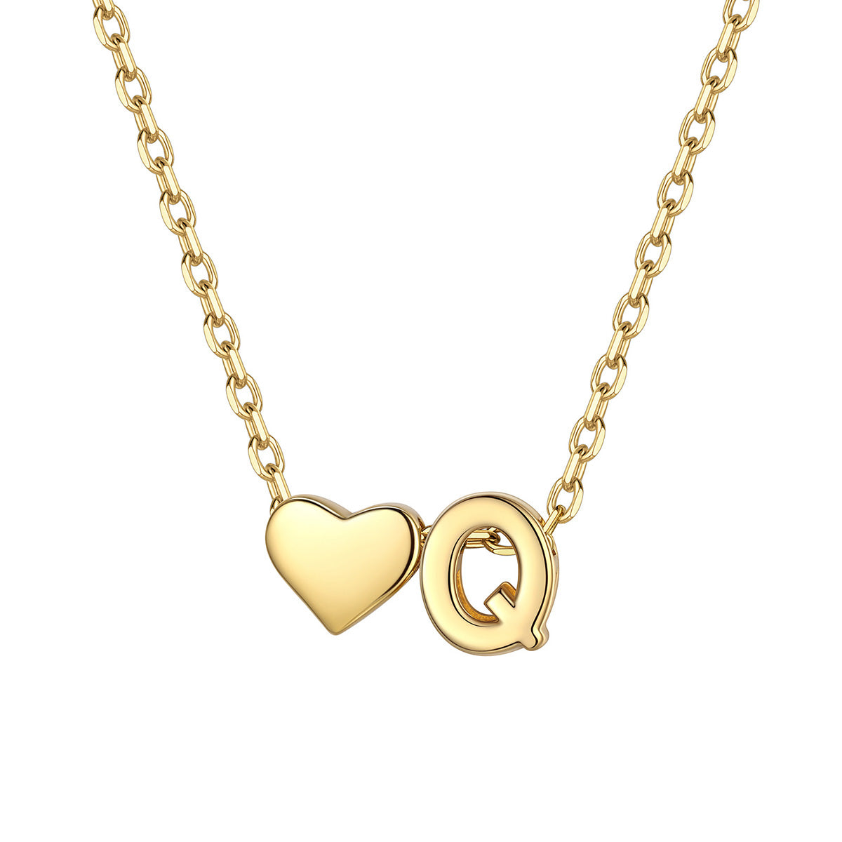 Initial Q Heart Charm Necklace Gold Plated