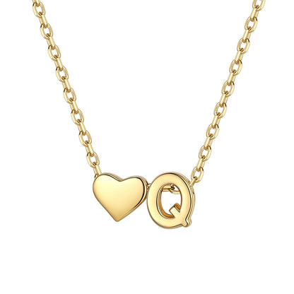 Initial Q Heart Charm Necklace Gold Plated