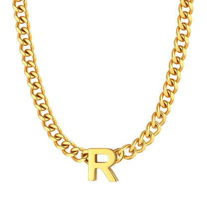Initial R Cuban Chain Necklace Gold Plated