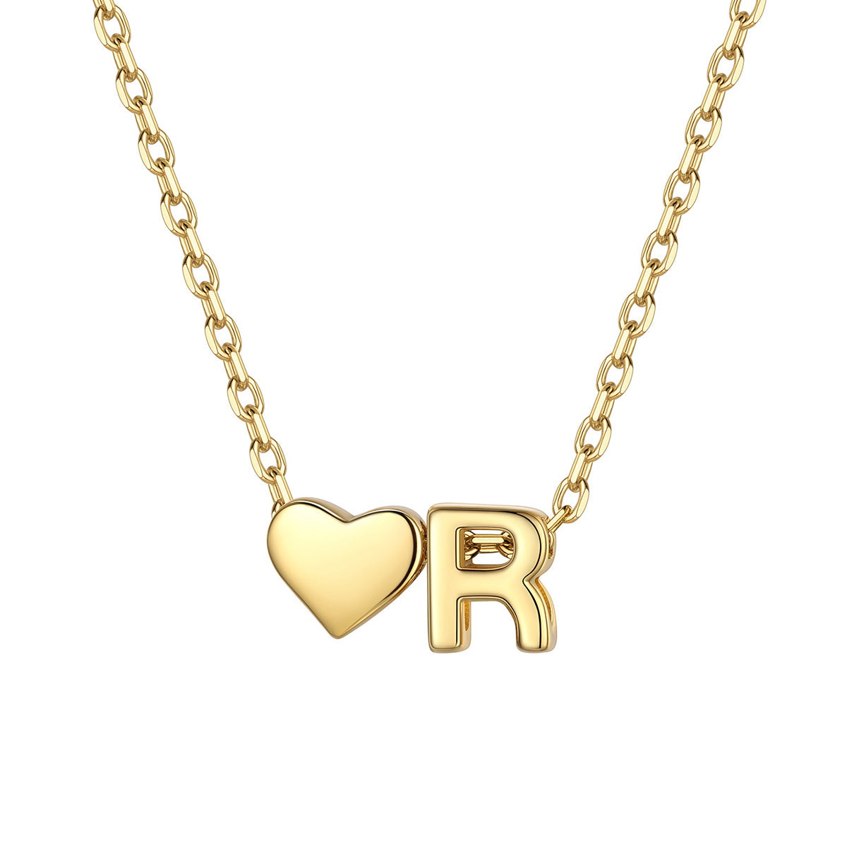 Initial R Heart Charm Necklace Gold Plated