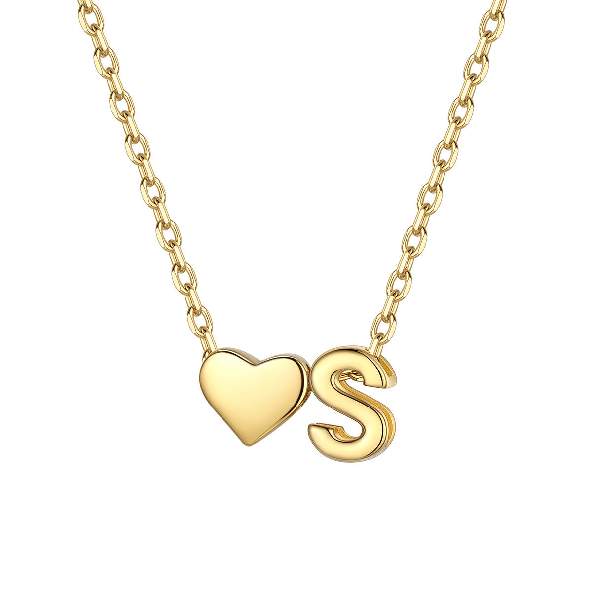 Initial S Heart Charm Necklace Gold Plated