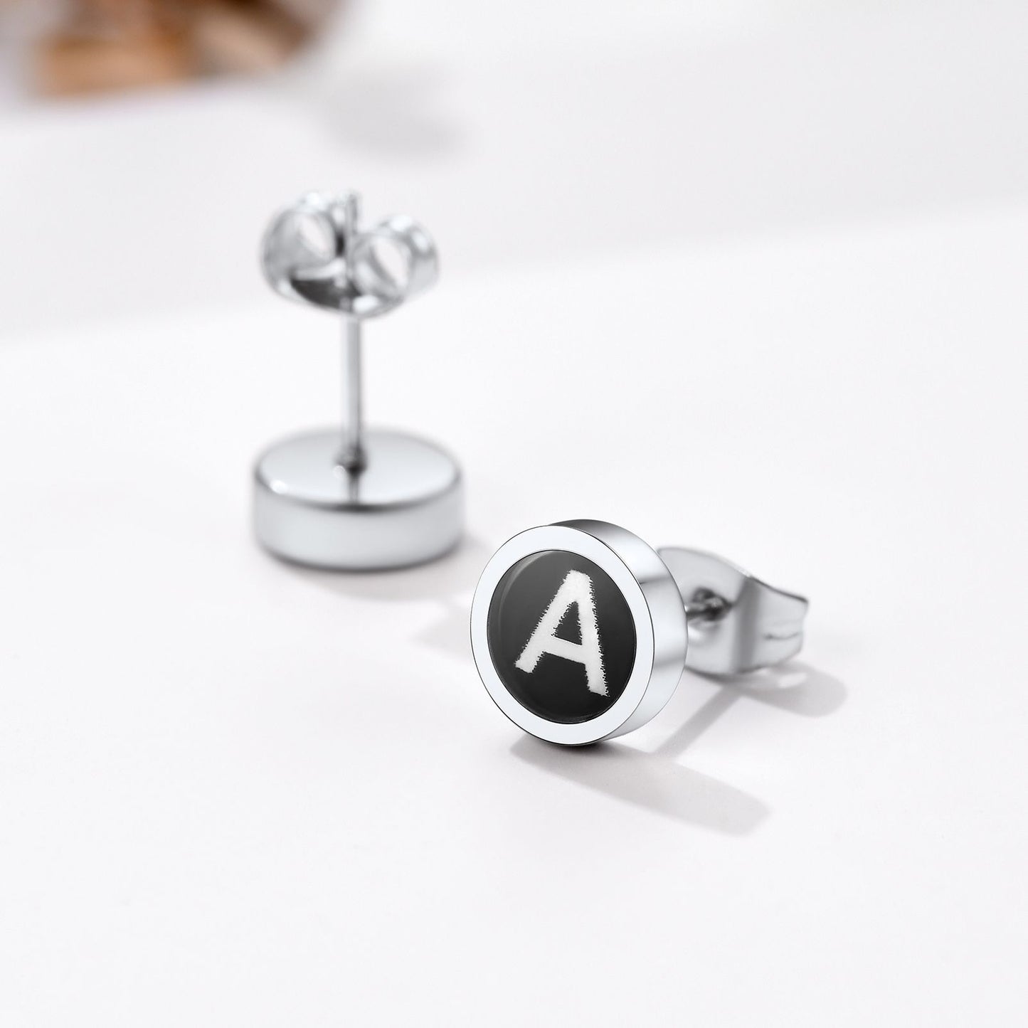 Initial Stud Earrings with letter A