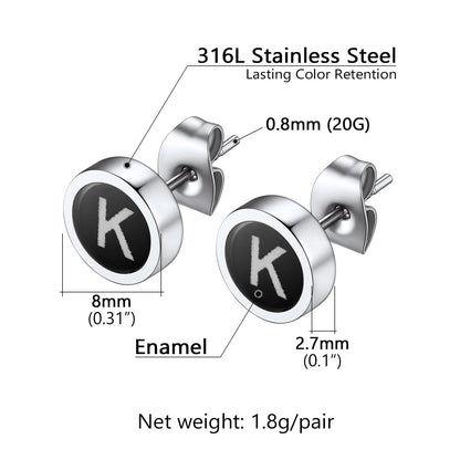 Initial Stud Earrings with letter Dimension, Solid, Durable