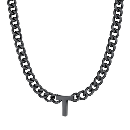 Initial T Cuban Chain Necklace Black Plated