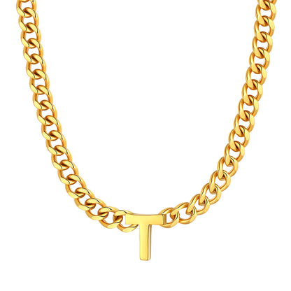 Initial T Cuban Chain Necklace Gold Plated