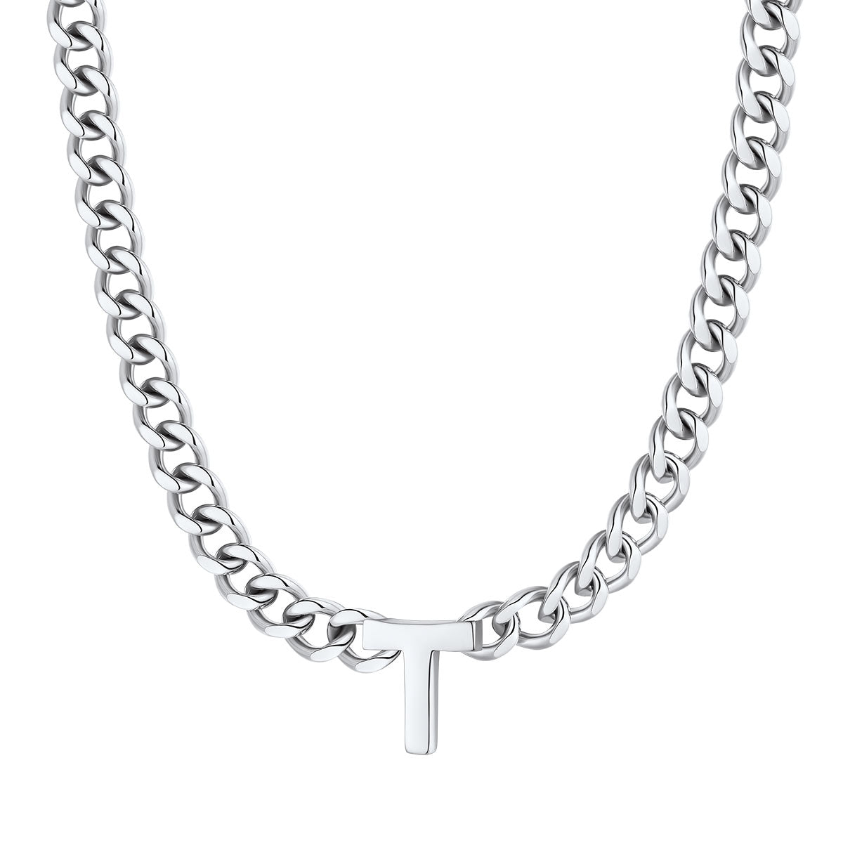 Initial T Cuban Chain Necklace Stainless Steel